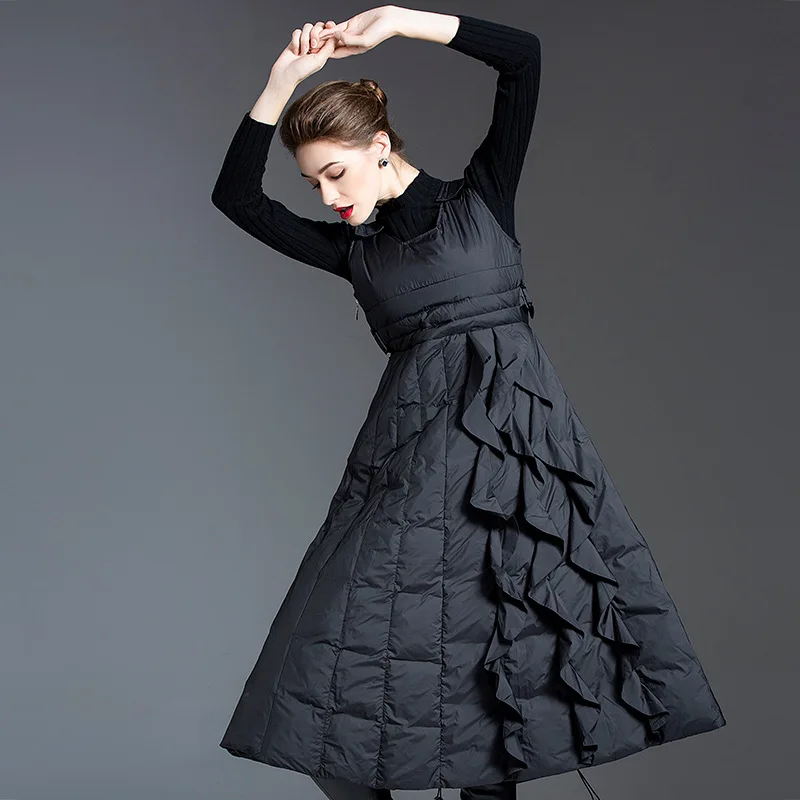 High Quality Trend New Autumn Winter Slim Down Jacket Women Down Dress Sleeveless Long Thick Warm Vest Down Coats Puffer Jacket