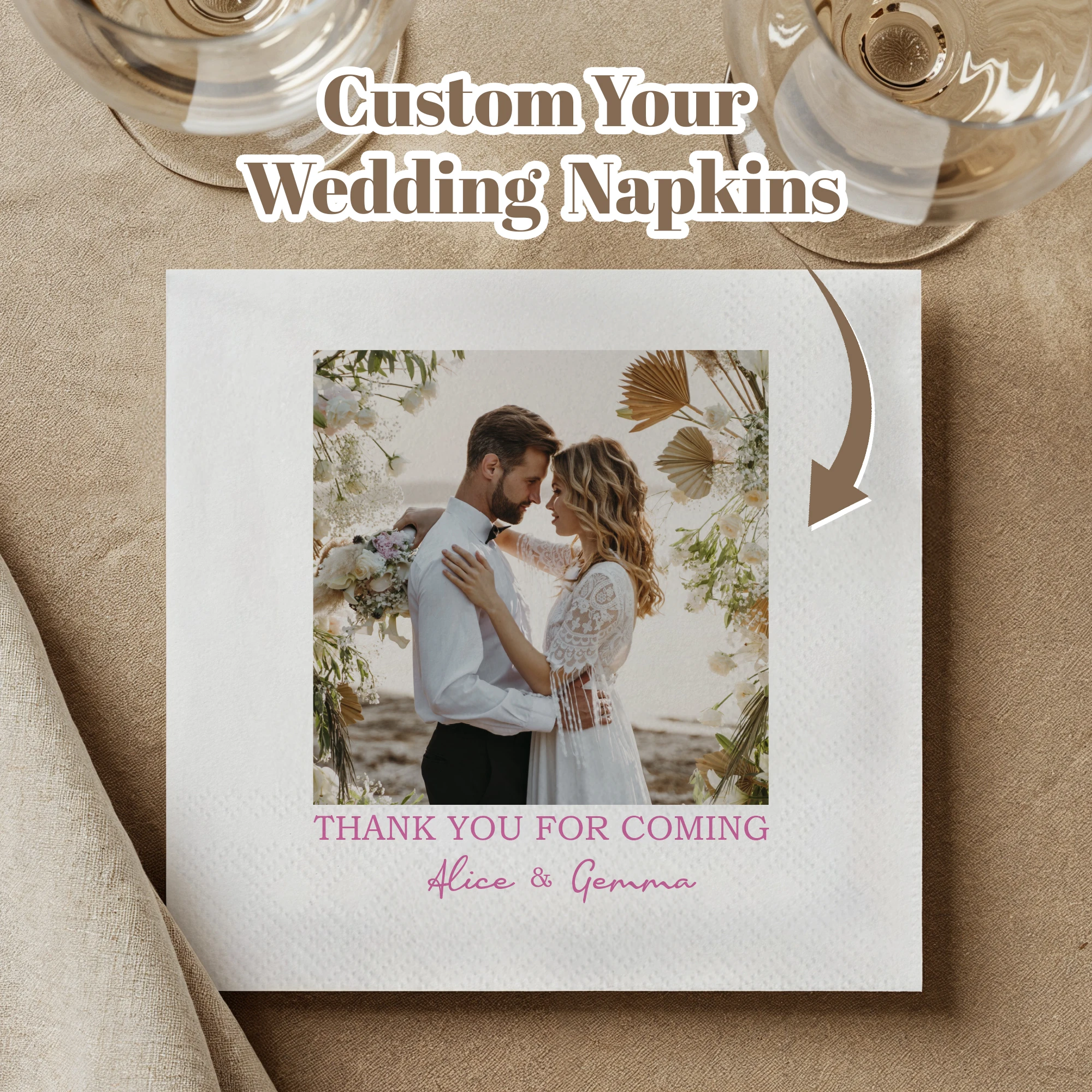 Servilletas de papel personalizadas Servilletas de boda personalizadas desechables de tu foto y texto para decoración de fiesta, cumpleaños, boda, Baby Shower