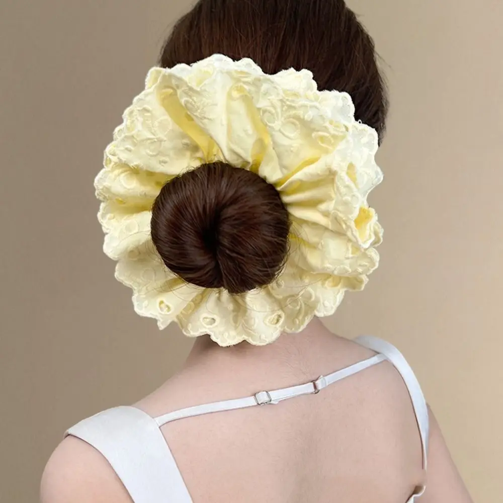 Flower Shape Ballet Style Lace Scrunchies Hair Tie Heart Embroidery Large Hair Scrunchies Cloth Rubber Bands