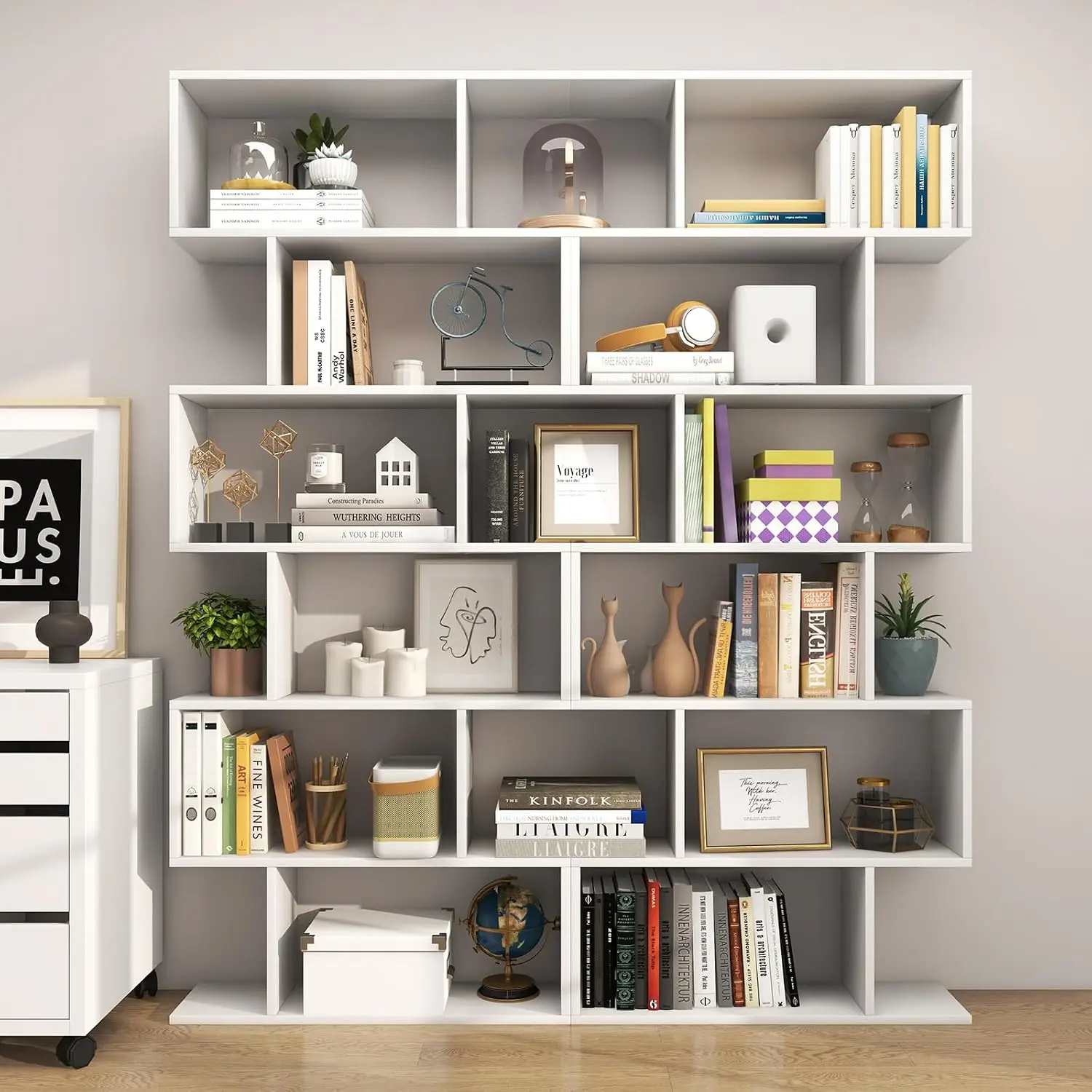 6 Tier Geometric Bookcase Room Divider S-shaped Wood Freestanding Shelf 75