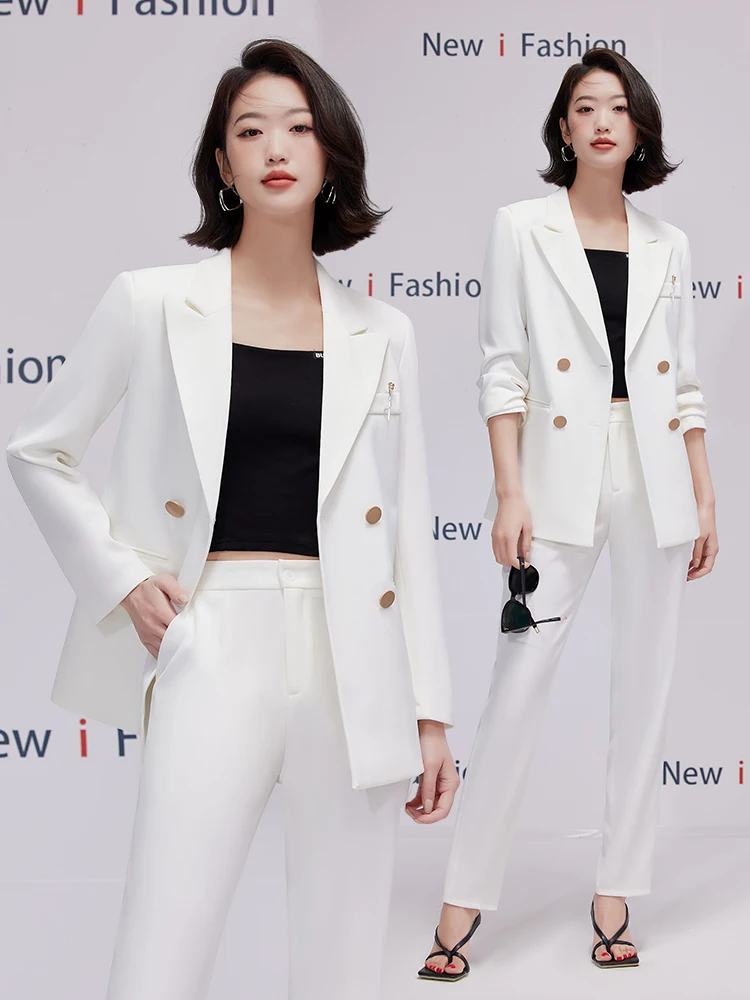 

Elegant White Suit Jacket Women's Commute Fashionable High-End Feel Professional Formal Western Suit Set 2023 Summer Long Sleeve