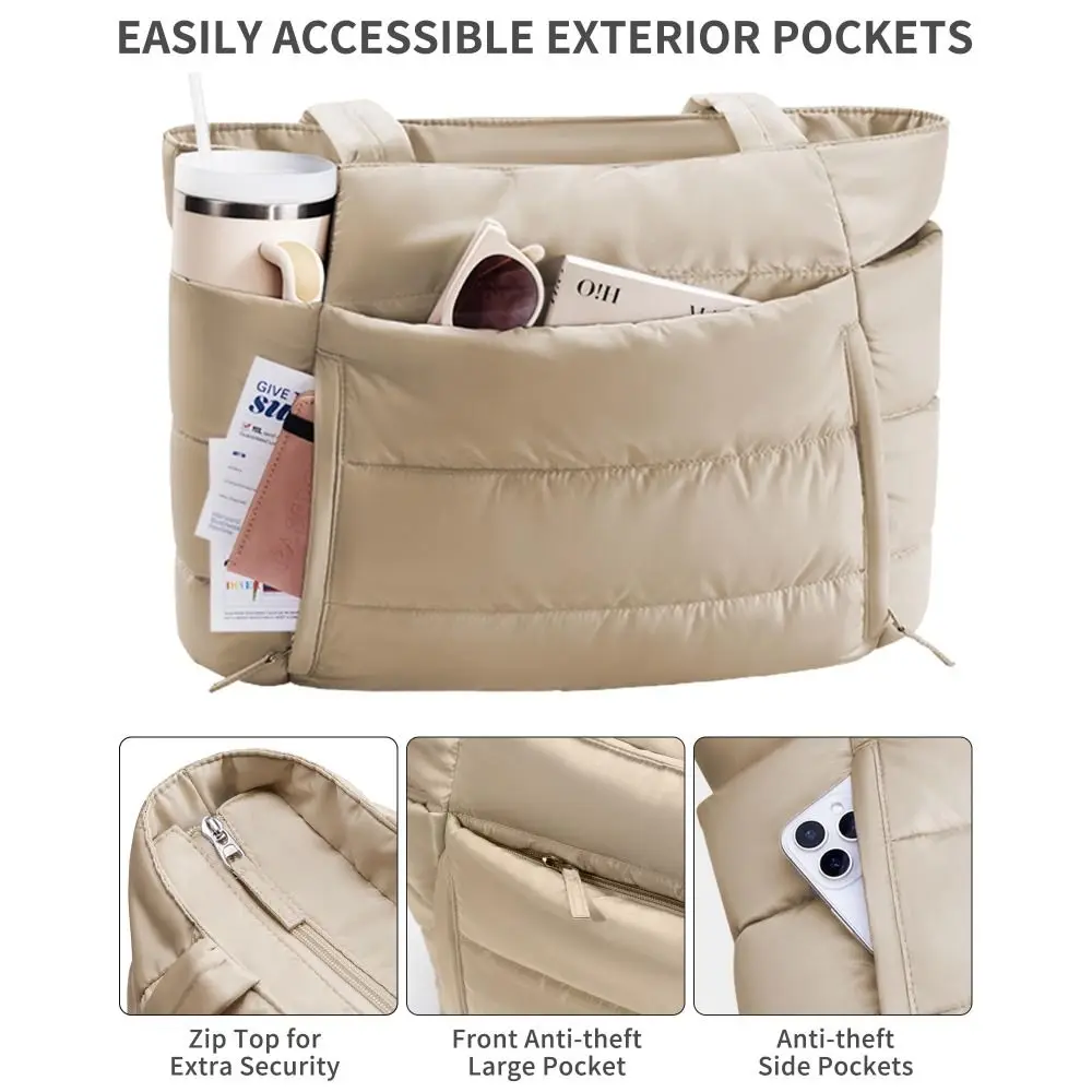 

Вместительная дутая сумка-тоут для женщин с множеством карманов и кошельком для монет, легкая повседневная сумка для поездок на работу