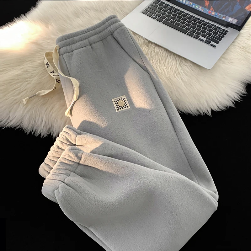 

Men's Double-Sided Fce Thiened Winter Sports Pants American Sle Casual Loose Fit Long Trousers with Dstring