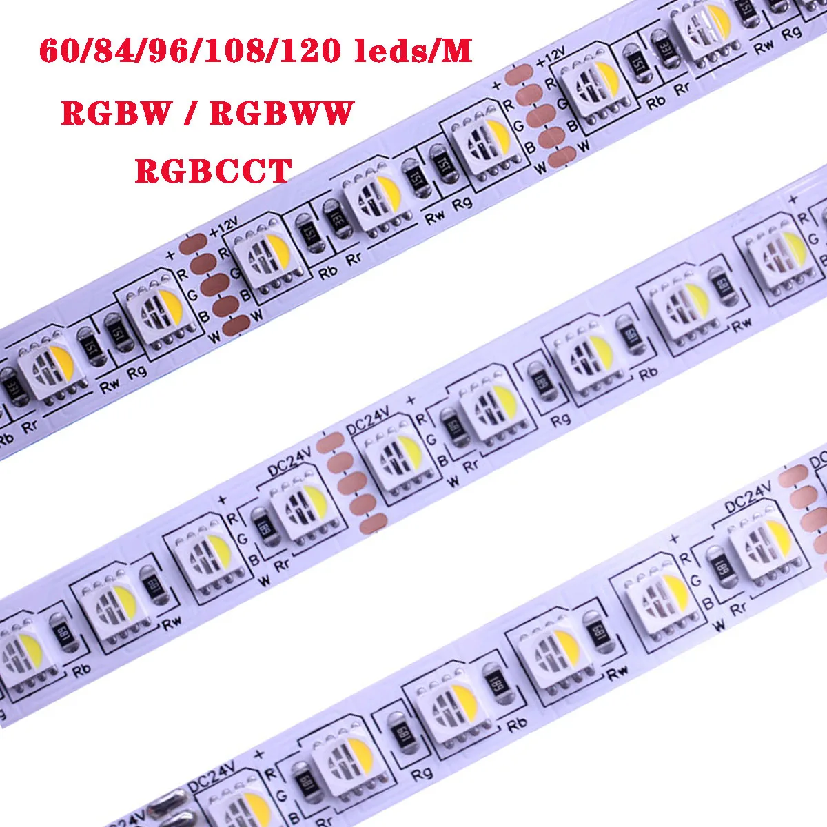 DC12V 24V Led Strip 5050 RGBW RGBWW 4in1 Led Flexible Strip Light Tape RGBCCT 60LED 84LED 96LED 120LED 108LEDs indoor decoration