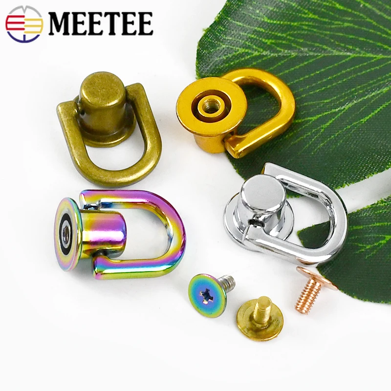 5/10Pcs Meetee 10mm Metal Bag Side D Ring Buckle Screw Rivet Nail Clasp Bags Strap Chain Connnector Sides Clip Hook Accessories