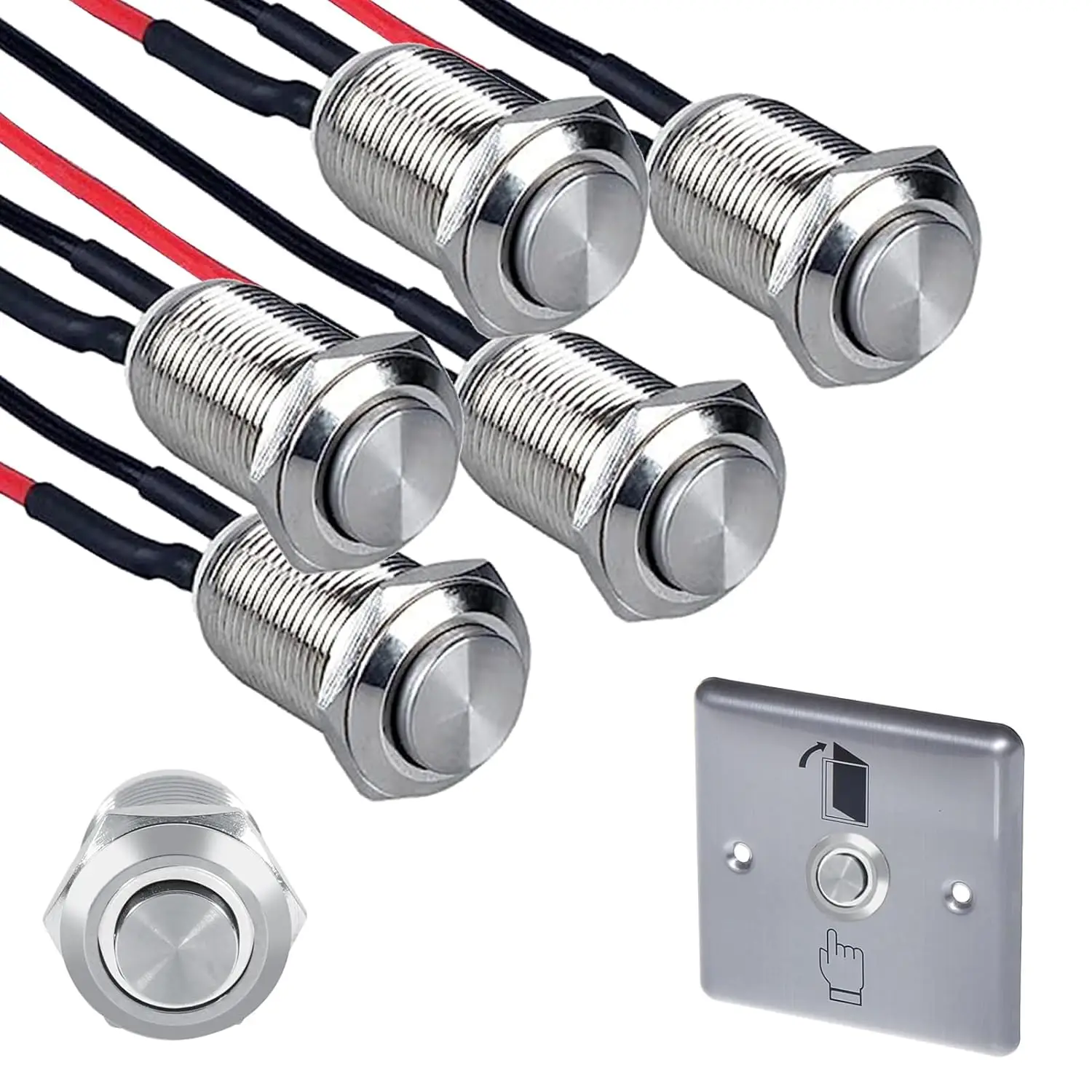 5PCS 12 mm Mounting Hole Waterproof Metal Switch with Pre-Wired Cable Mini Nickel-Plated Brass Switch for Car  PCCircuit,