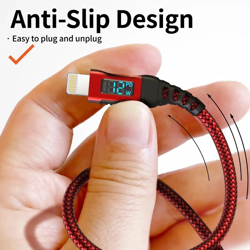 USB-A to Lightning Digital Display Fast-Charging Cable, Nylon-Braided, Compatible with iPhone 8–14