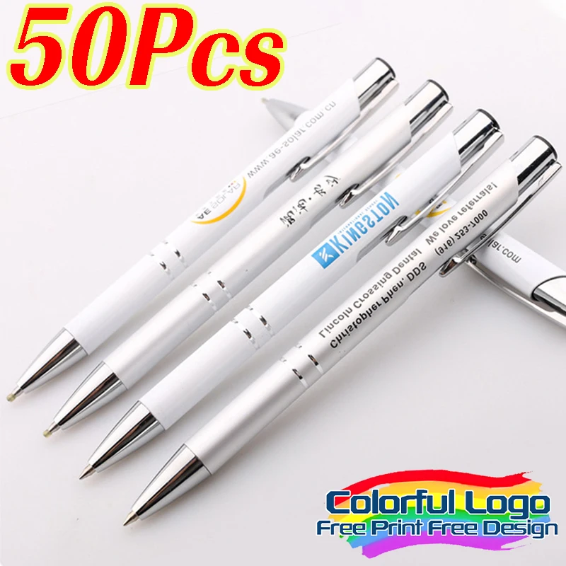 

50pcs Colorful Custom Metal Ballpoint Pen Logo Printed Advertising Wholesale Personalized Gift Pen Support Customization