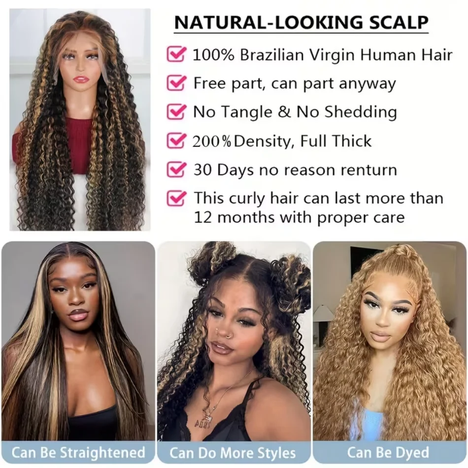 13X6 Hd الدانتيل الباروكة الأمامية P1B30 تسليط الضوء على خصلات الشعر المستعار الإنسان الملونة 427 موجة عميقة الدانتيل شعر مستعار أمامي قبل قطعها 13X4 البرازيلي 30 بوصة