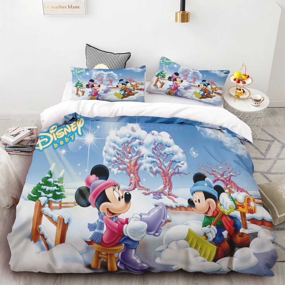 Christmas Mickey Minnie Duvet Cover Merry Christmas Kids Bedding Set Queen King Full Size for Holiday Bedroom Teens Women Gifts