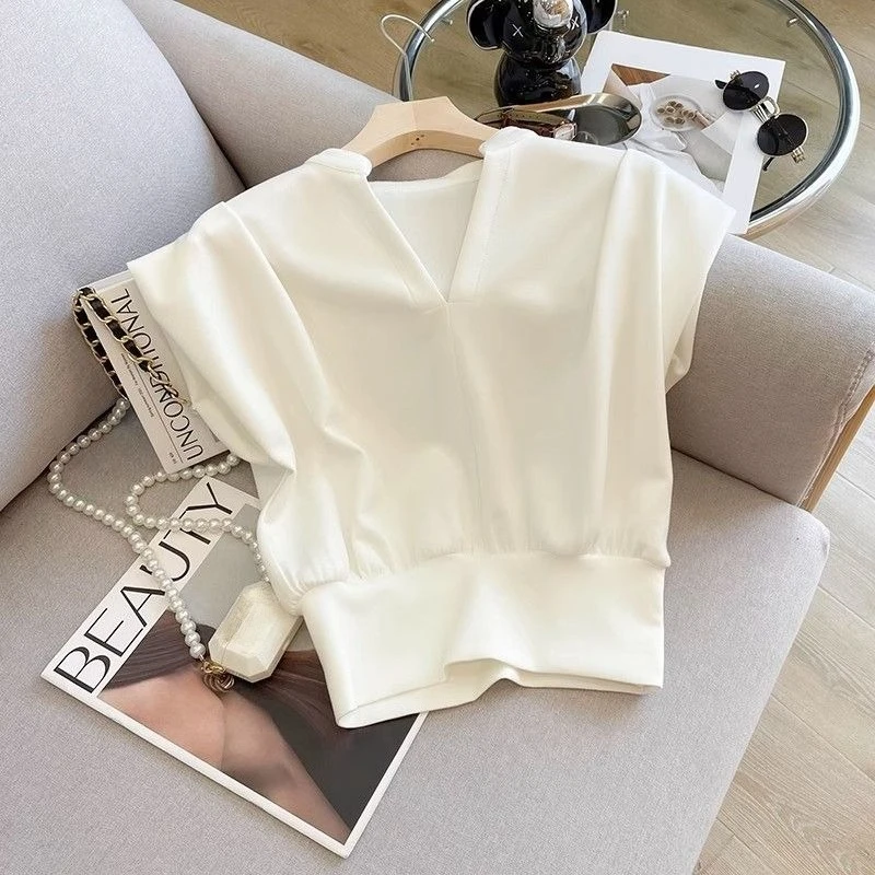 

Elegant Simple V-neck White T-shirts Slim Waist Grunge Y2k Top for Women 2025 New Sleeveless All-match Tank Top Ropa De Mujer