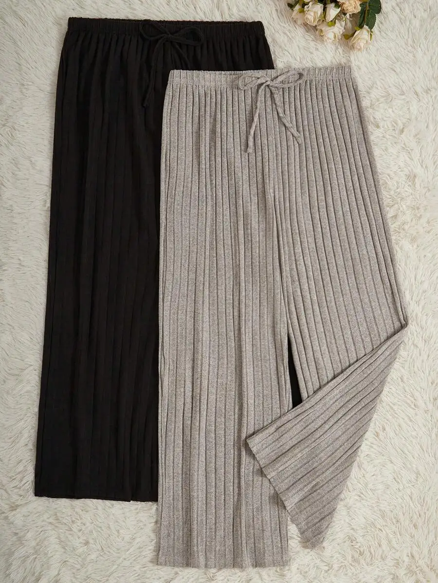 

2-Pack Women's Plus Size Solid Ribbed Lounge Pants with Drawstring Waist