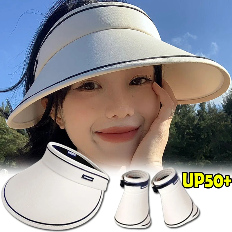 Women Summer Sun Hat Wide Brim Empty Top Ponytail Cap Beach UV Protection Outdoor Sunscreen Visors Folding Sunshade Girl Bonnet