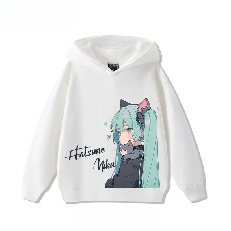 Hatsune Miku MIKU 2025 Trend Explosion Cartoon-Print Kinder-Kapuzenpullover für Jungen und Mädchen Herbst Winter Allround-Oberteil