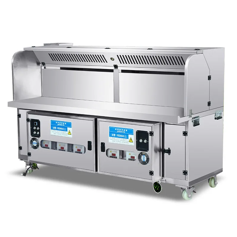 Commercial smokeless grill truck, outdoor stall, mobile grill stainless steel, oil fume purification