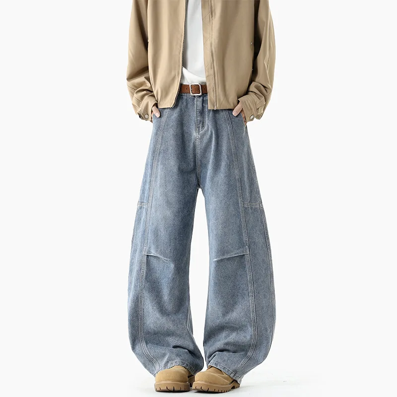 Denim Pants for Men Big & Tall M-5XL Distressed Wash Denim Bottoms Patchwork Streetwear Jeans Loose Fit  Wide Leg, Trendy 2026