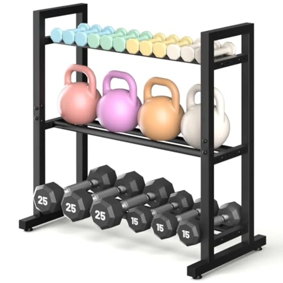 

Трехуровневая регулируемая стойка для хранения гантелей для домашнего спортзала, органайзер для гантелей с нагрузкой до 450 фунтов, стальная серая стойка для гантелей
