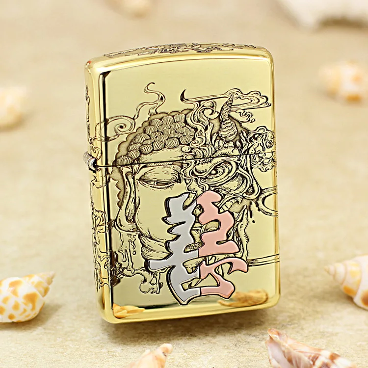 

Genuine Zippo Between good and evil oil lighter copper windproof cigarette Kerosene lighters Gift with anti-counterfeiting code