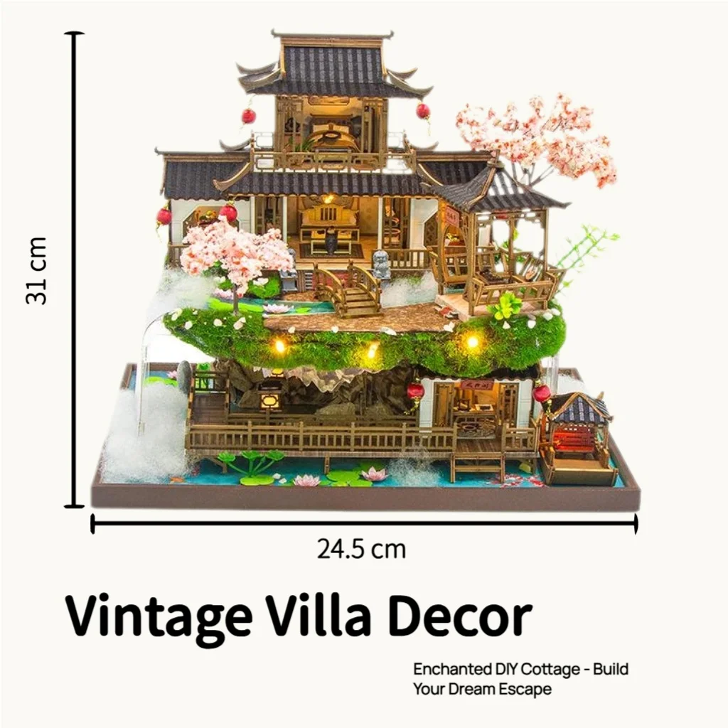 

OUZEY 3D деревянный кукольный домик «Осточный двор» DIY Kit — с мебелью, миниатюрная модель в азиатском стиле и праздничный подарок