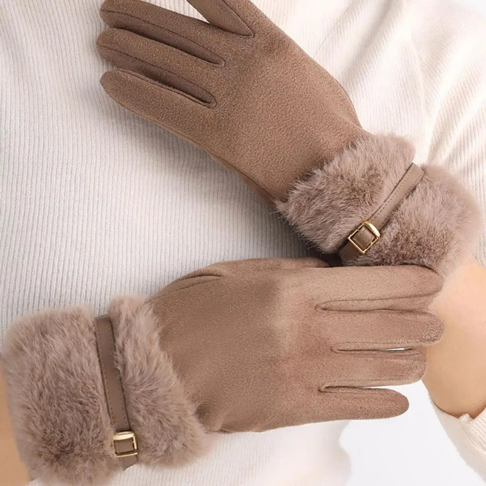 الشتاء سميكة قفازات قطيفة للنساء الصوف بطانة يندبروف الدافئة شاشة تعمل باللمس قفازات المعصم سيدة في الهواء الطلق القيادة الدراجات القفازات