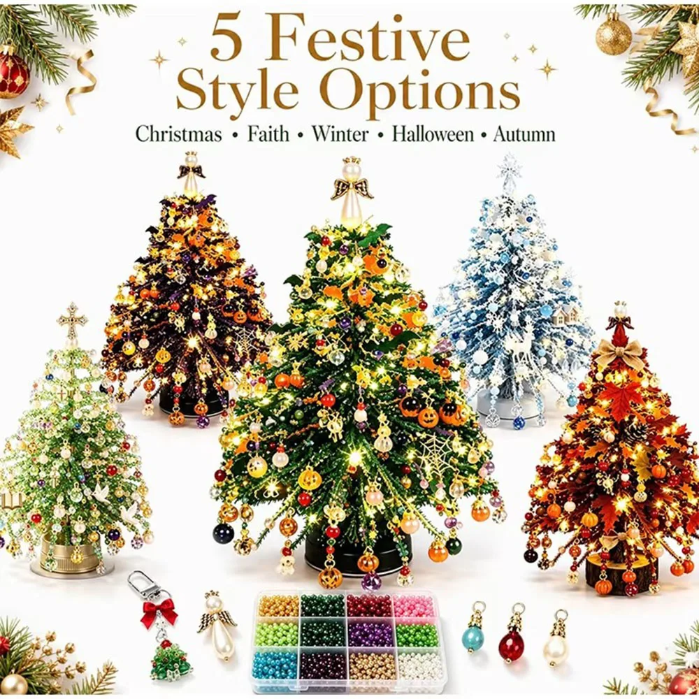 DIY Beaded Mini Christmas Tree Kit Handmade Crystal Bead Desktop Decor Craft Supplies for Festive Creativity