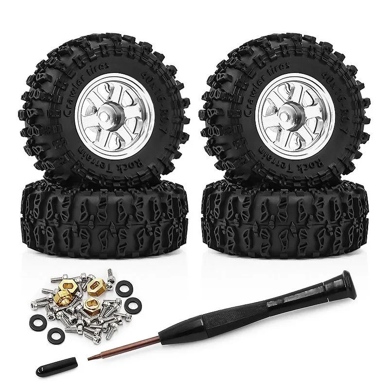 

4PCS 40mm 0.7 Inch Metal Beadlock Wheels and Tires Set For 1/30 RC Crawler Car SCX30 Ascent-32 Upgrade Parts Accessories