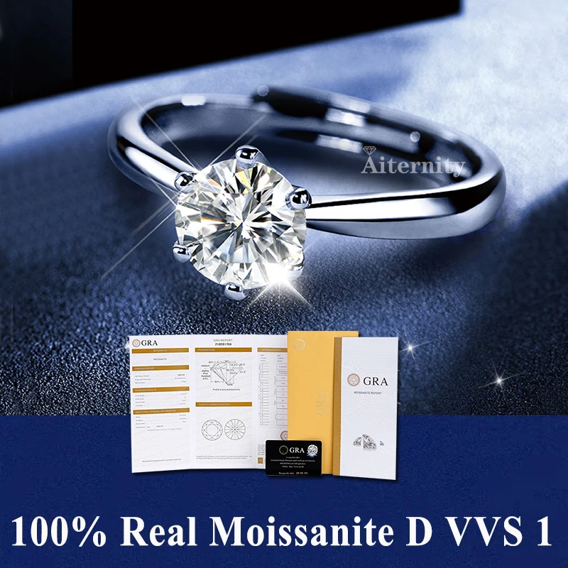 100% Real Moissanite Ring D VVS1 Pass Diamond Test Pen Adjustable Size S925 Sliver GRA Certificate Wedding Rings For Women