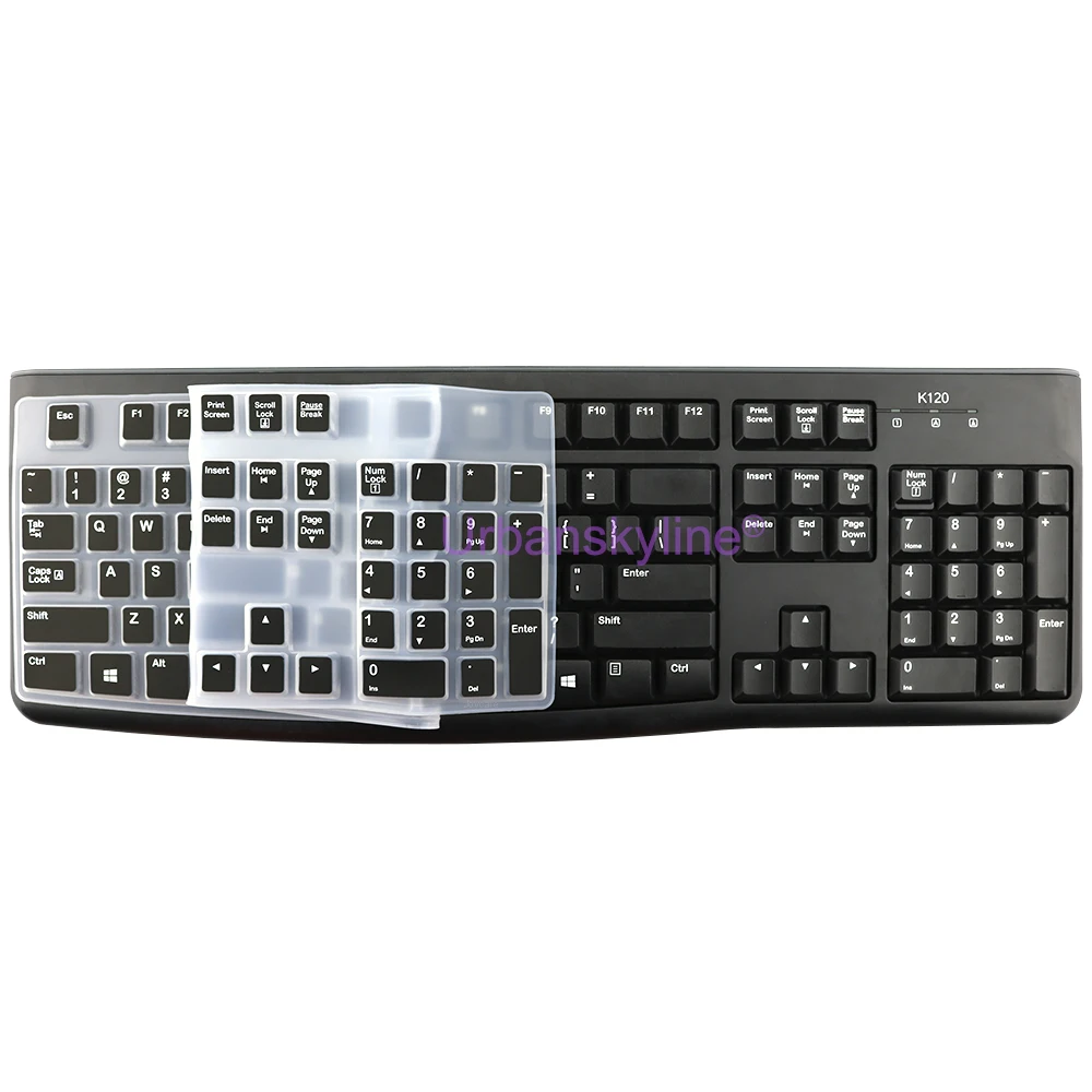 Funda de teclado K120 MK120 para Logitech K120 MK120, funda protectora de silicona, película delgada, transparente, transparente, negro y rosa