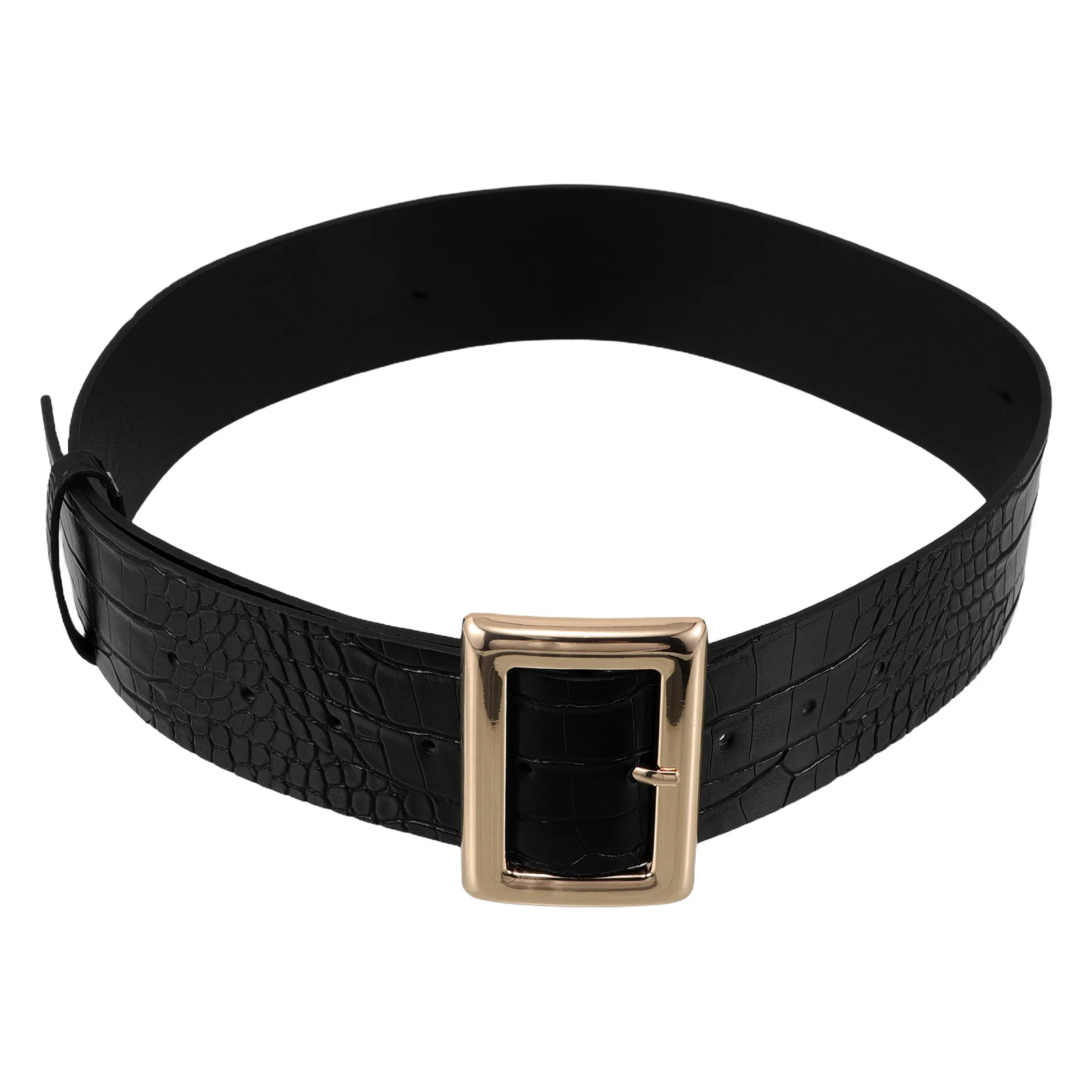 حزام خصر نسائي أسود مزيف بإبزيم مربع قابل للتعديل حزام مشد عتيق عريض حزام فستان أنيق للمساء غير الرسمي #6