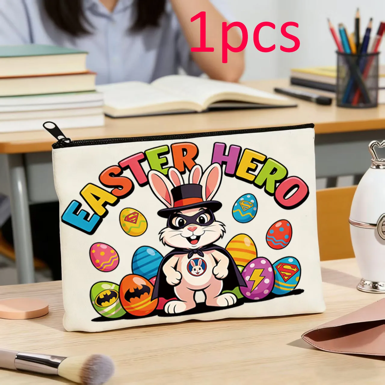 

1PC Easter Colorful Rabbit Theme Storage Bag Cosmetics Storage Bag Handheld Multi functional Canvas Bag Easter Gift Canvas Bag
