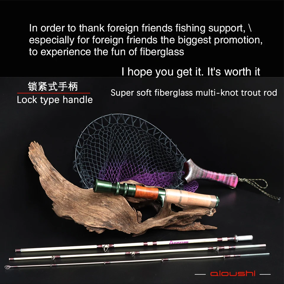 

AIOUSHI New locking type 1.45m 4-section FRP trout rod, convenient to travel and carry, super soft and light