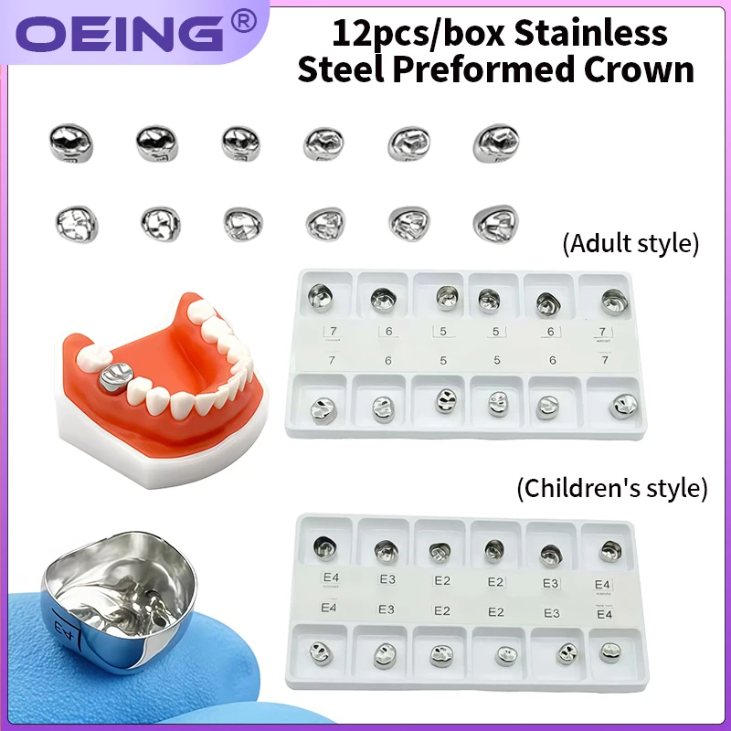 Dental Preformed Metal Crown Stainless Steel Primary Molar for Teeth Kids Adult Temporary Crowns Kit Dentistry Therapy Tools
