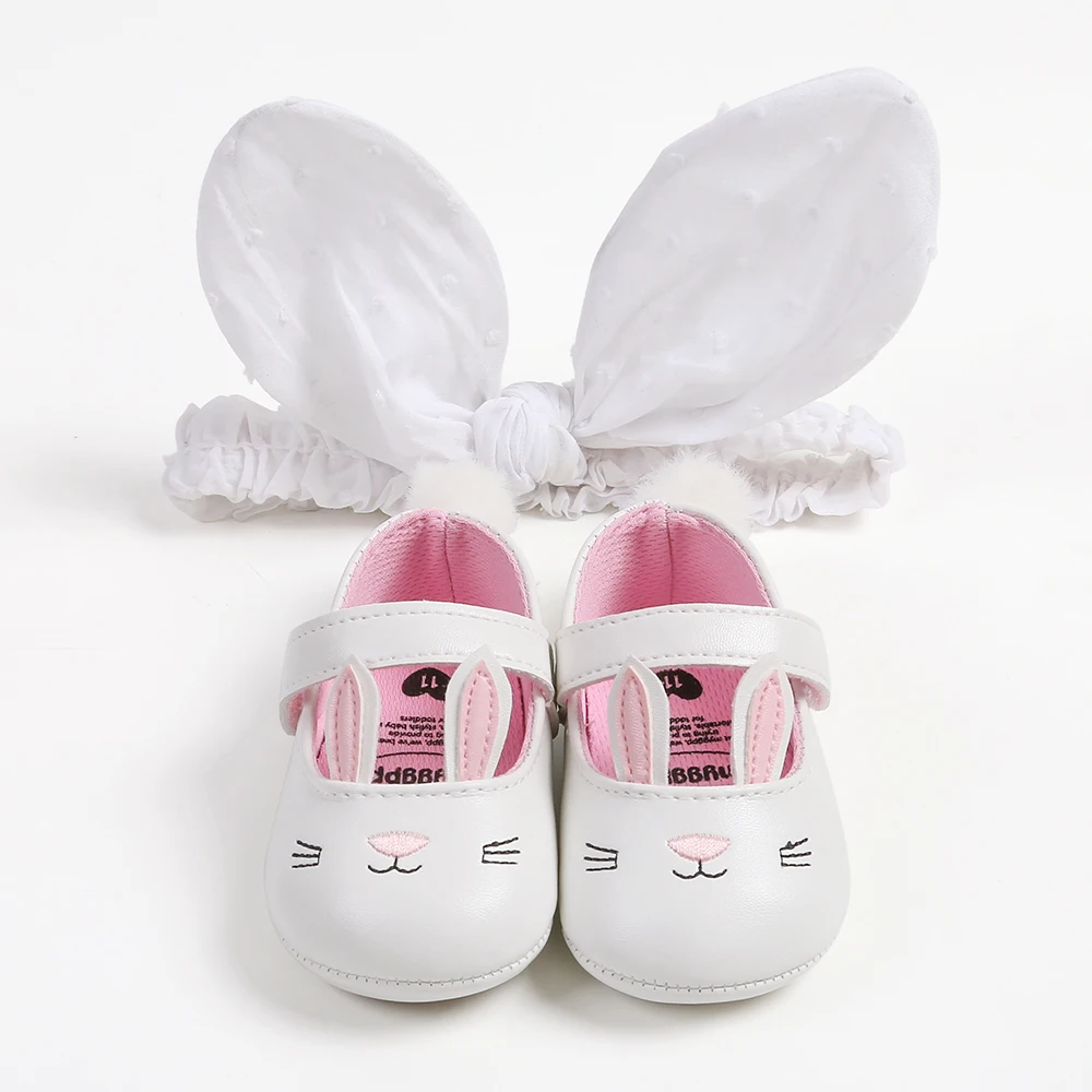 Zapatos de princesa de conejo para niñas pequeñas + diadema, zapatos antideslizantes de fondo suave para caminar