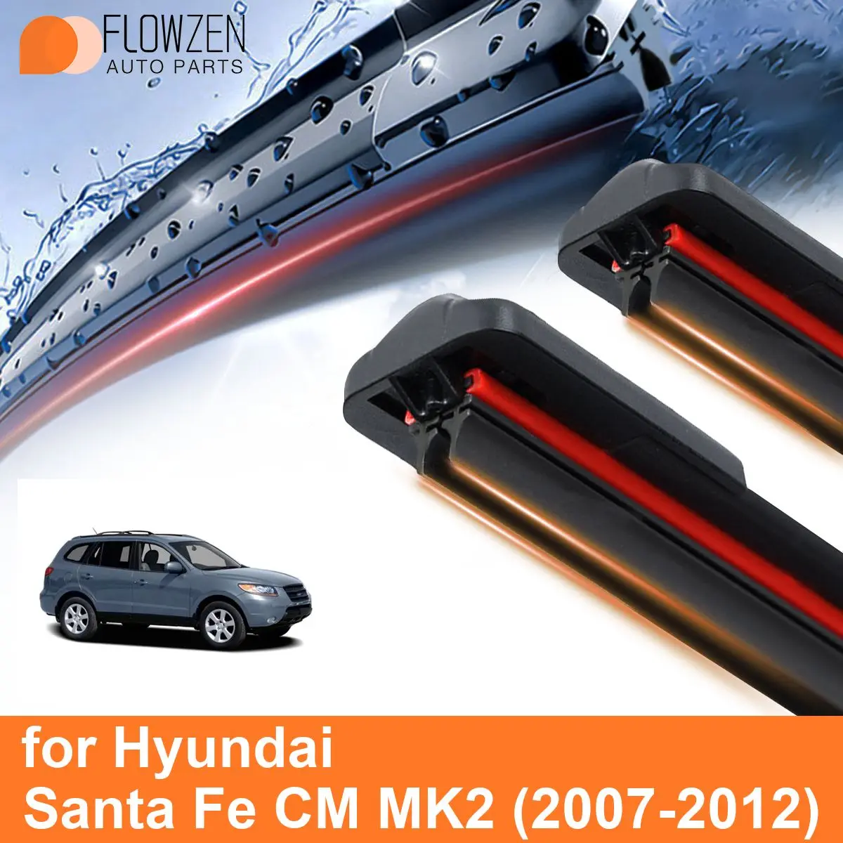 Car Windshield Wiper Blades for Hyundai Santa Fe CM MK2 Double Rubber Frameless Bracketless WipersSoft Accessories2010 2011 2012