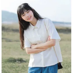 Cotton Shirt Women Japanese Short Sleeved White Shirt Women's Summer Thin Shirt Cheap Women's Clothing Oversize Shirts Woman