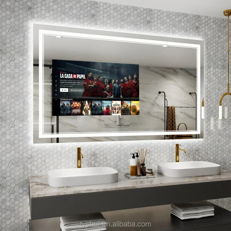 Hotel High Quality Smart Led Mirror Wall Mounted Beauty Salon Android Bathroom Mirror With Tv Screen Modern Luxury Tv Mirror