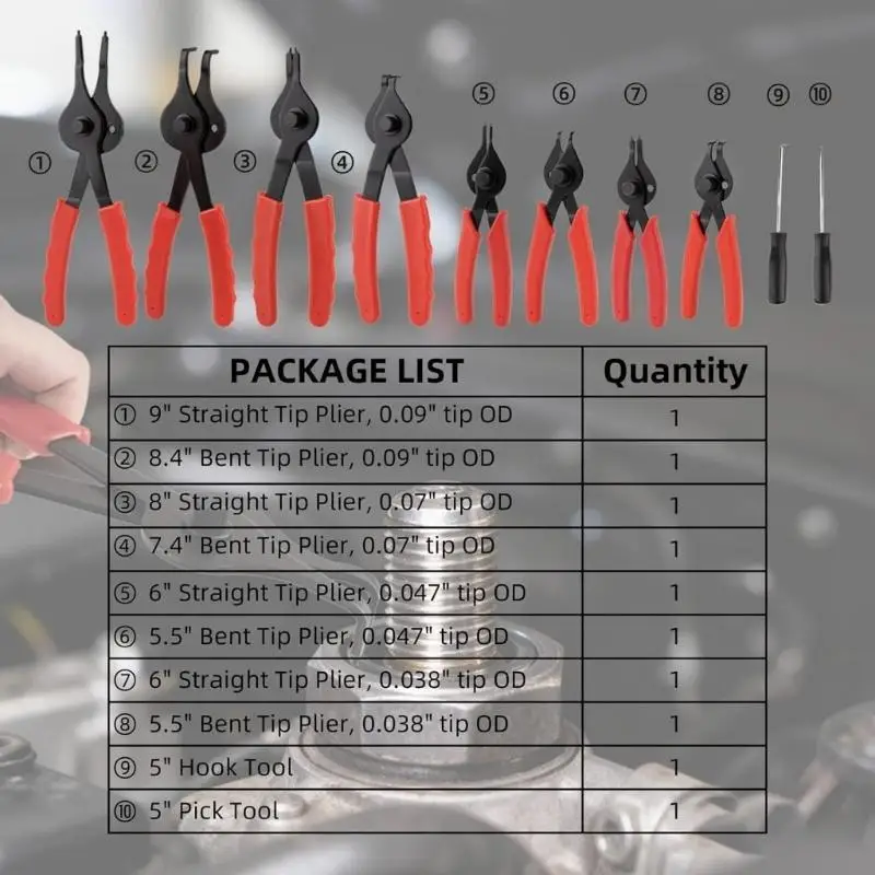 Versatile 10 Piece Ringing Pliers Set For Industrial Multiple Repair Needs
