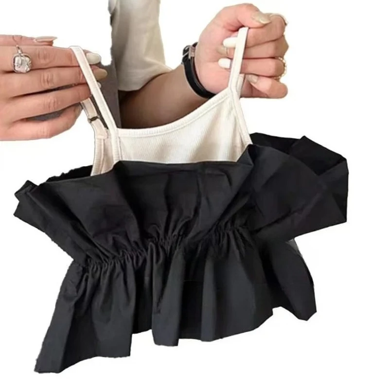 

Top Solid Color Straight Leg Pants Kids Clothes Girls Suit Summer Korean Fashion Black Suspender Patchwork Casual