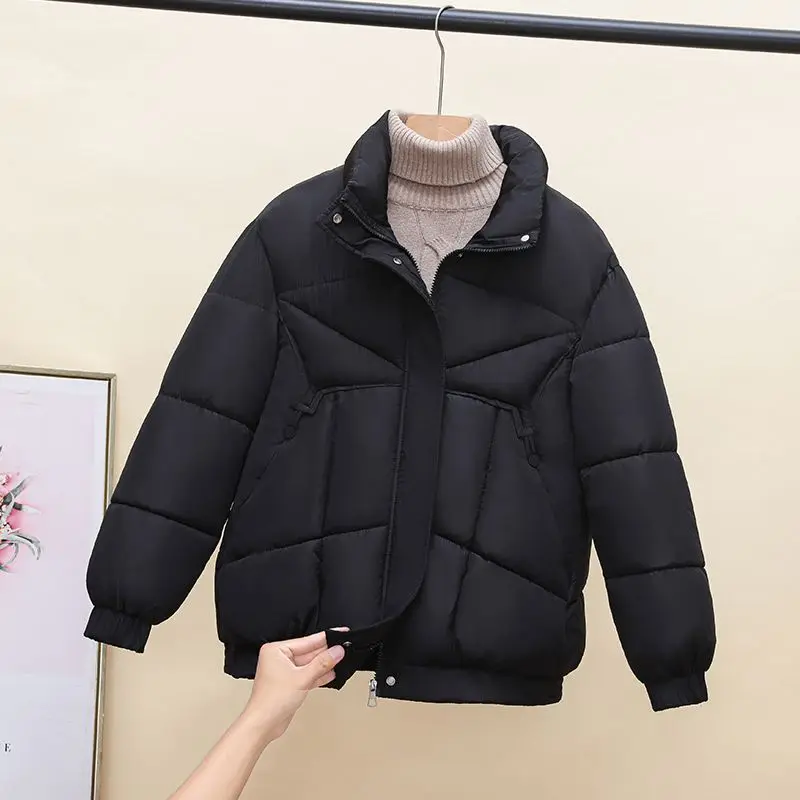 Women's Autumn Winter Top Coat Cotton Coat Stand-up Collar Thickened Simple Comfortable Casual Design New Niche Versatile Skinny