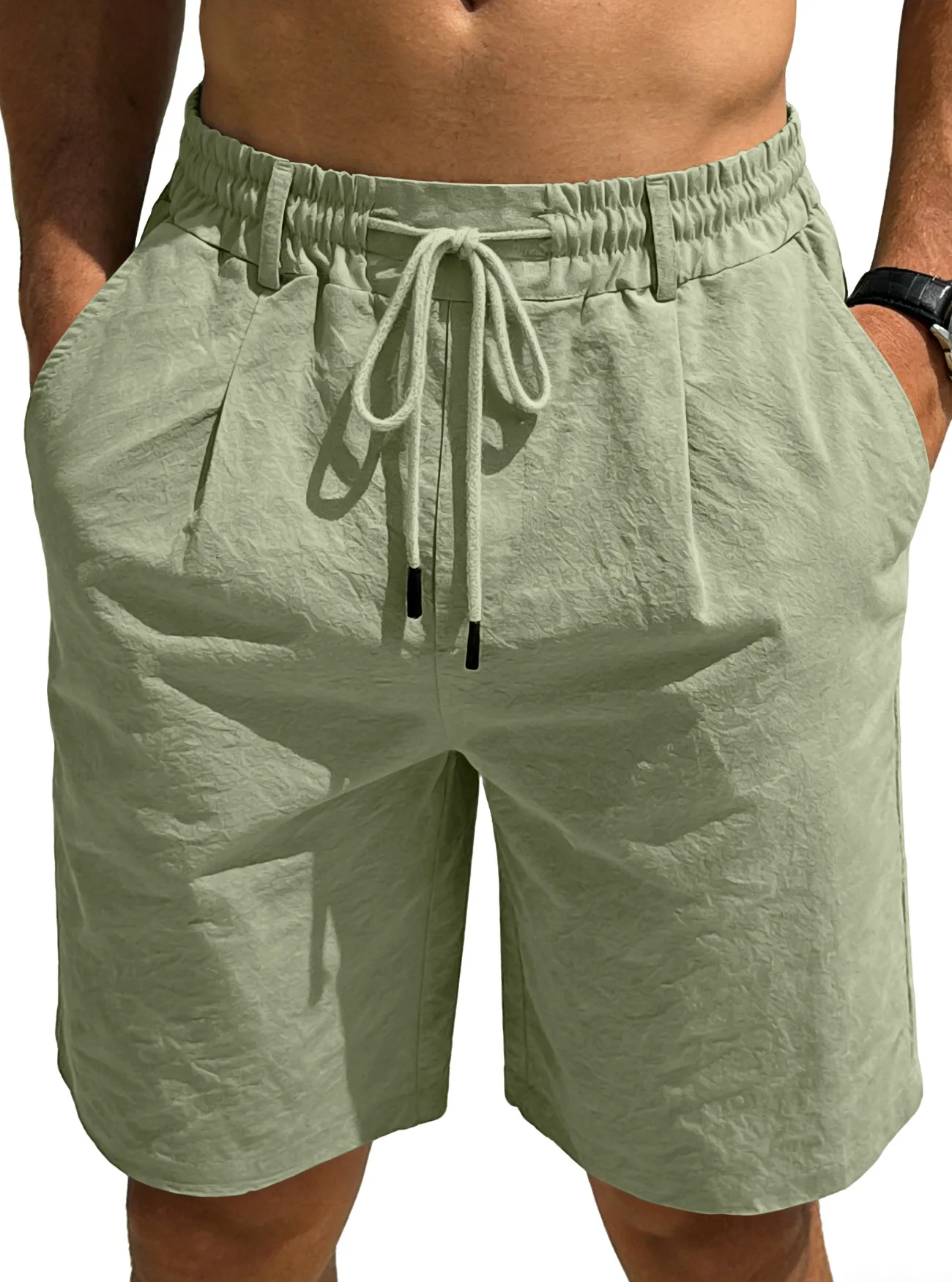 Lightweight Linen Shorts for Men, Loose Solid Drawstring Waist Five Inch Pants Summer Daily Outdoor Wear