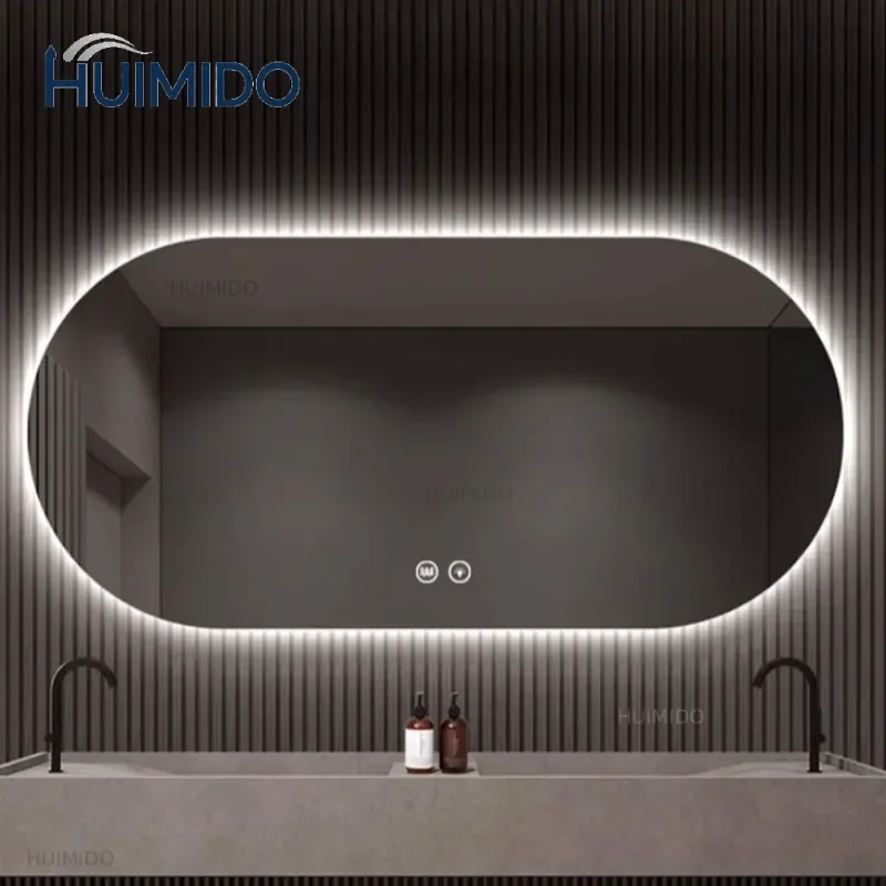 Modern Minimalist Borderless Oval Smart Vanity Mirrors Wall Mounted Bathroom Led Mirror with Lamp Touch Screen Defogging n