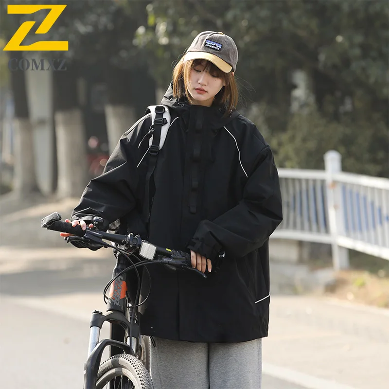 

Couple Charge Jacket Color Blocked Trendy Comfortable Breathable Windproof Hooded Jacket Outdoor Camping Hiking Zipper Jacket