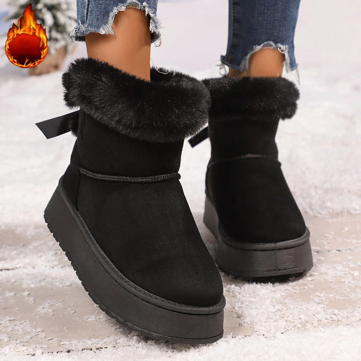 المرأة الجديدة المألوف القوس جولة تو أنيقة الثلوج أحذية النساء الشتاء شقة مقاومة للاهتراء لينة الدافئة النساء أحذية Zapatos De Mujer #6