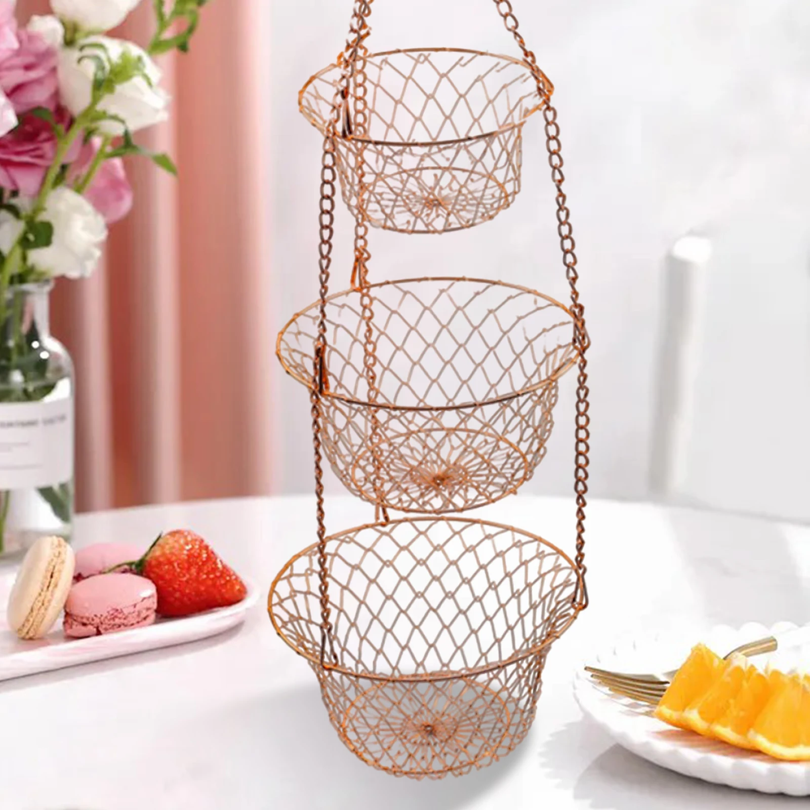 3 Tier Hanging Fruit and Vegetable Basket,Hanging Organizer Basket for Kitchen