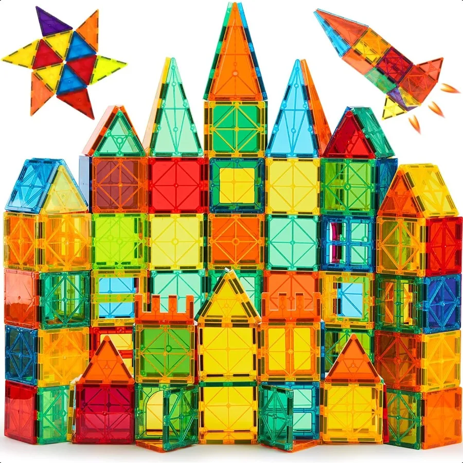 

FNJO Magnetic Tiles 110PCS Magnet Building Set Magnetic Building Blocks Construction STEM Learning and Playing Toys for Montori