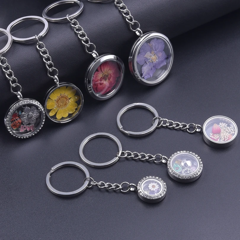 1Pc 20-40mm Stainless Steel DIY Round Floating Medaillon Pendant Keychain Glass Living Photo Locket подвески Keyring Jewelry