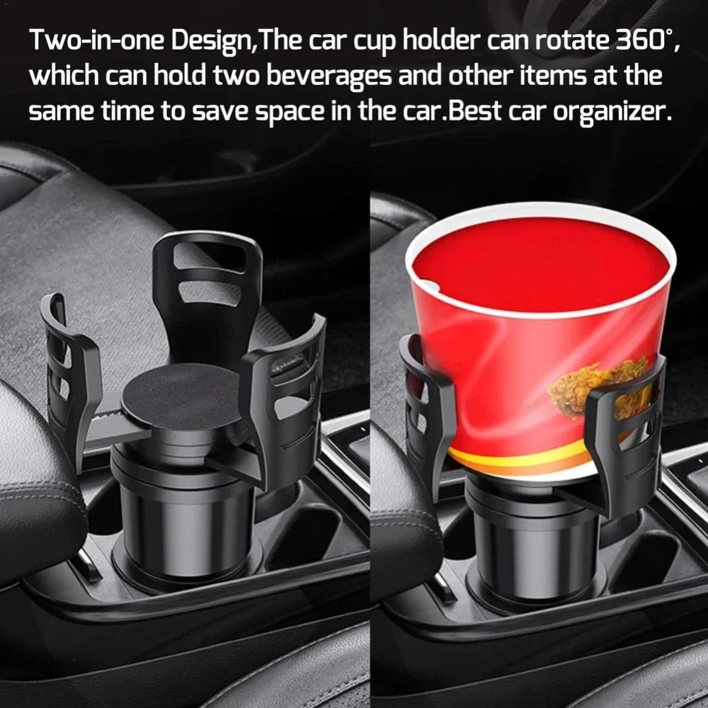 2 in 1 Multi Function Adjustable Car Cup Holder ABS Expandable Adapter Base Tray Beverage Bottle Holder Car Holder Organizer