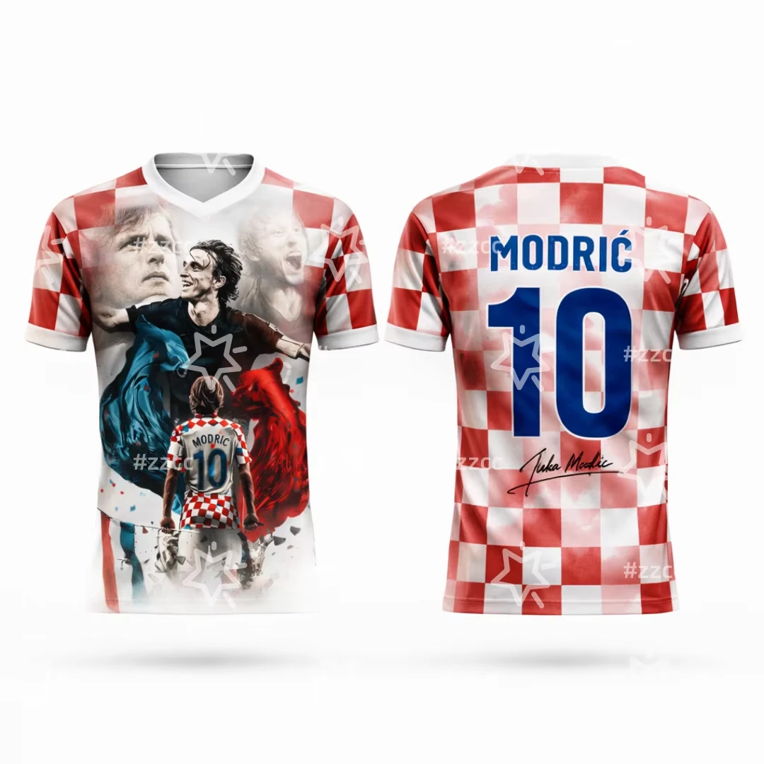 Croatia Soccer Jersey Red White Check Star Multi-Action Player Print Back No.10 Decor Script 2026 Crest Fan Football Shirt