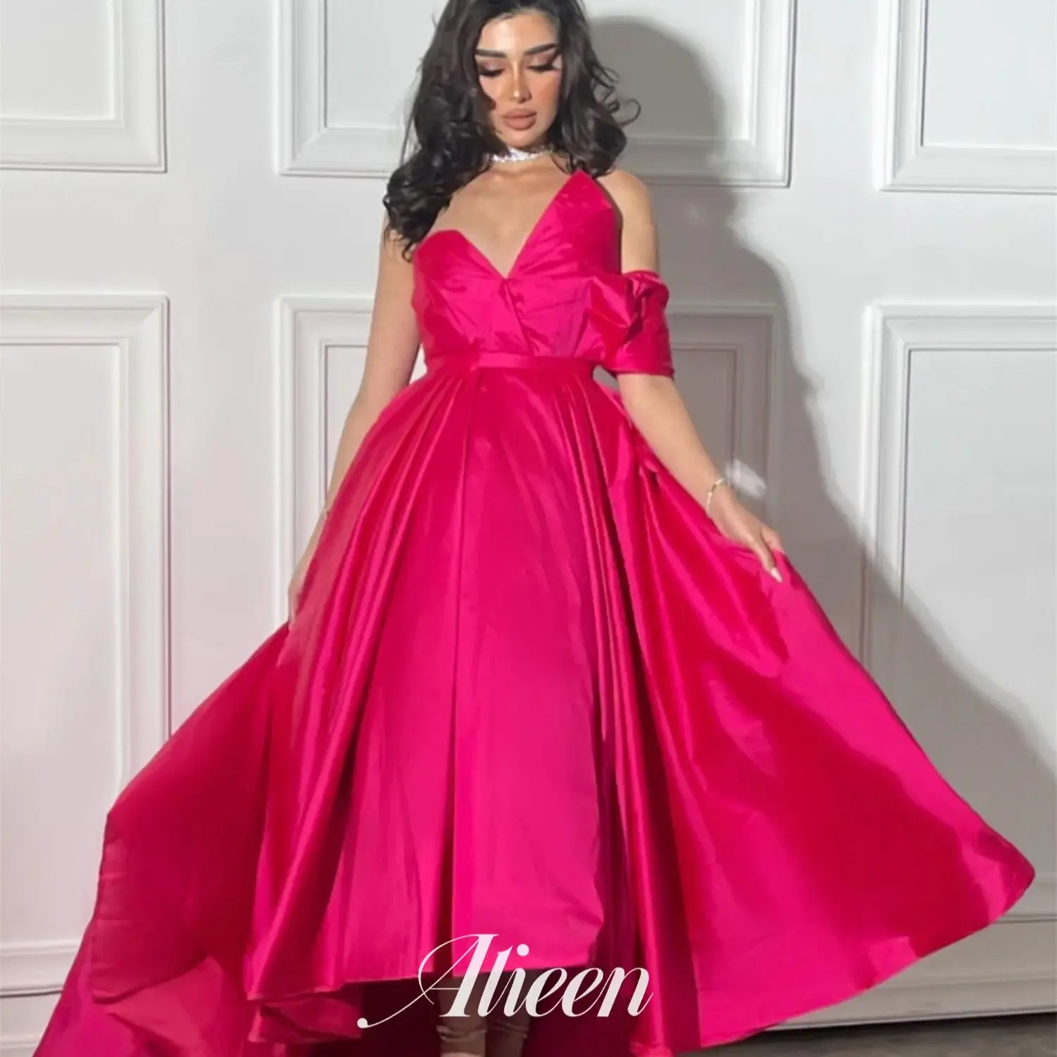 

Aileen Satin Dress Custom Color Long Prom Party Evening Dresses Customized Elegant A-line Rhinestones Women Costumes Woman Gala