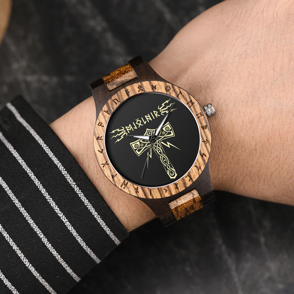 BOBO BIRD Men Wood Watches Personalized Viking Compass vegvisir Handmade Wooden Wristwatch Customized Viking Symbols Watch